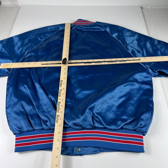VTG 90s Chalkline NFL New York Giants Satin Jacket Adult Medium Blue Button Snap - Picture 10 of 13